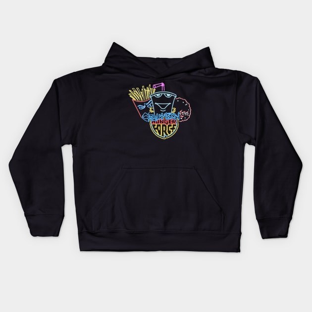 Aqua Teen neon style Kids Hoodie by AlanSchell76